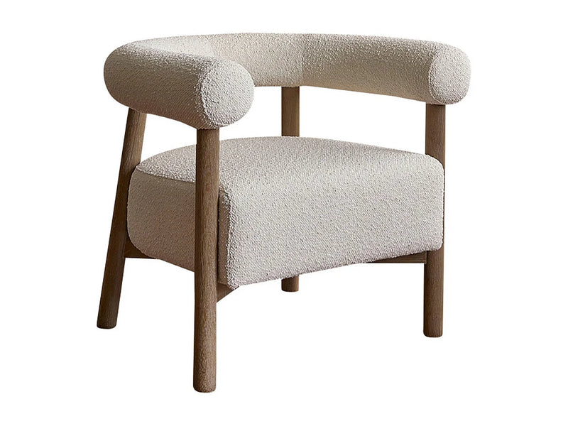 Fauteuil Japandi Chêne Massif Et Bouclette - Écrue