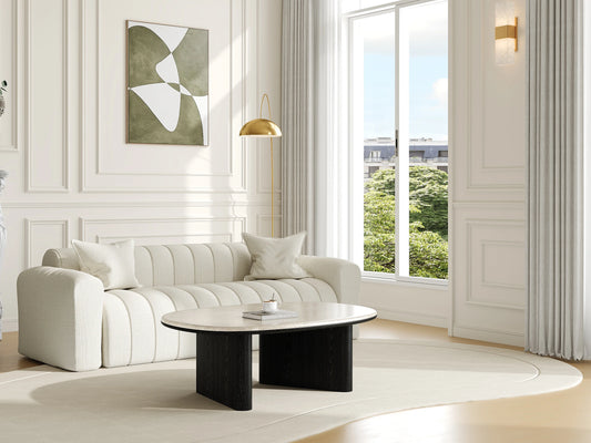 Table Basse Japandi Bois Noir et Marbre Blanc - Cormina