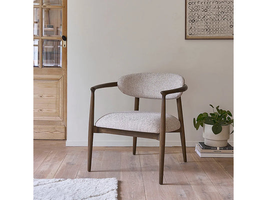 Fauteuil Japandi Bois Massif Et Tissu Beige