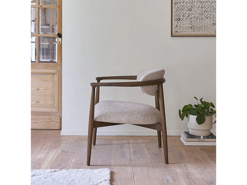 Fauteuil Japandi Bois Massif Et Tissu Beige