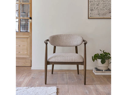 Fauteuil Japandi Bois Massif Et Tissu Beige