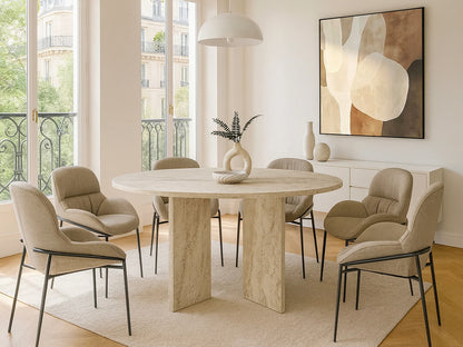 Table Ronde Japandi Six Personnes Travertin - Topania