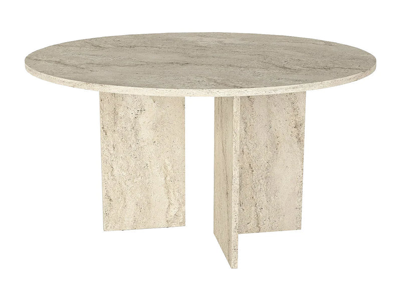 Table Ronde Japandi Six Personnes Travertin - Topania