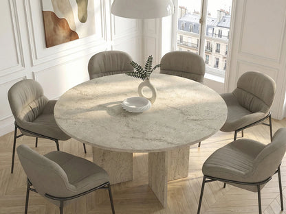 Table Ronde Japandi Six Personnes Travertin - Topania