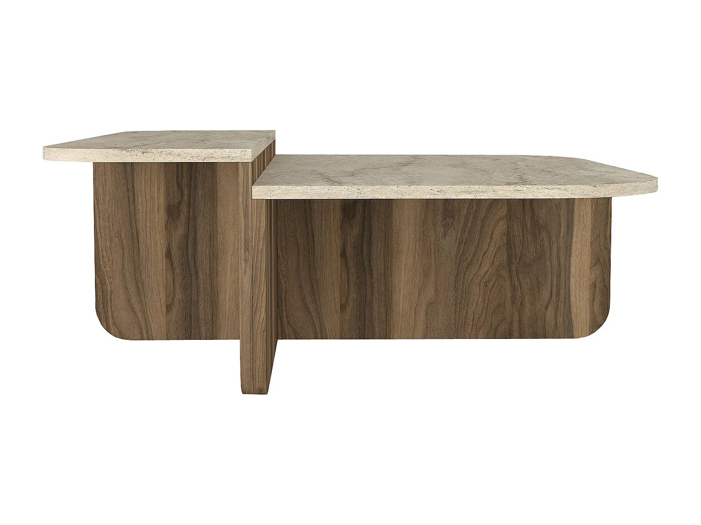 Table Basse Japandi Asymétrique Bois Clair et Travertin - Maralia