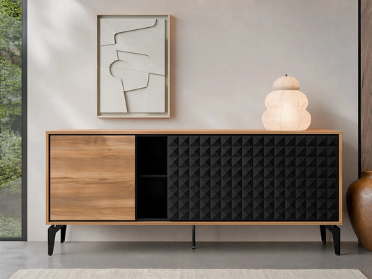 Buffet Chêne Noir Japandi Design Épuré - Cornovu