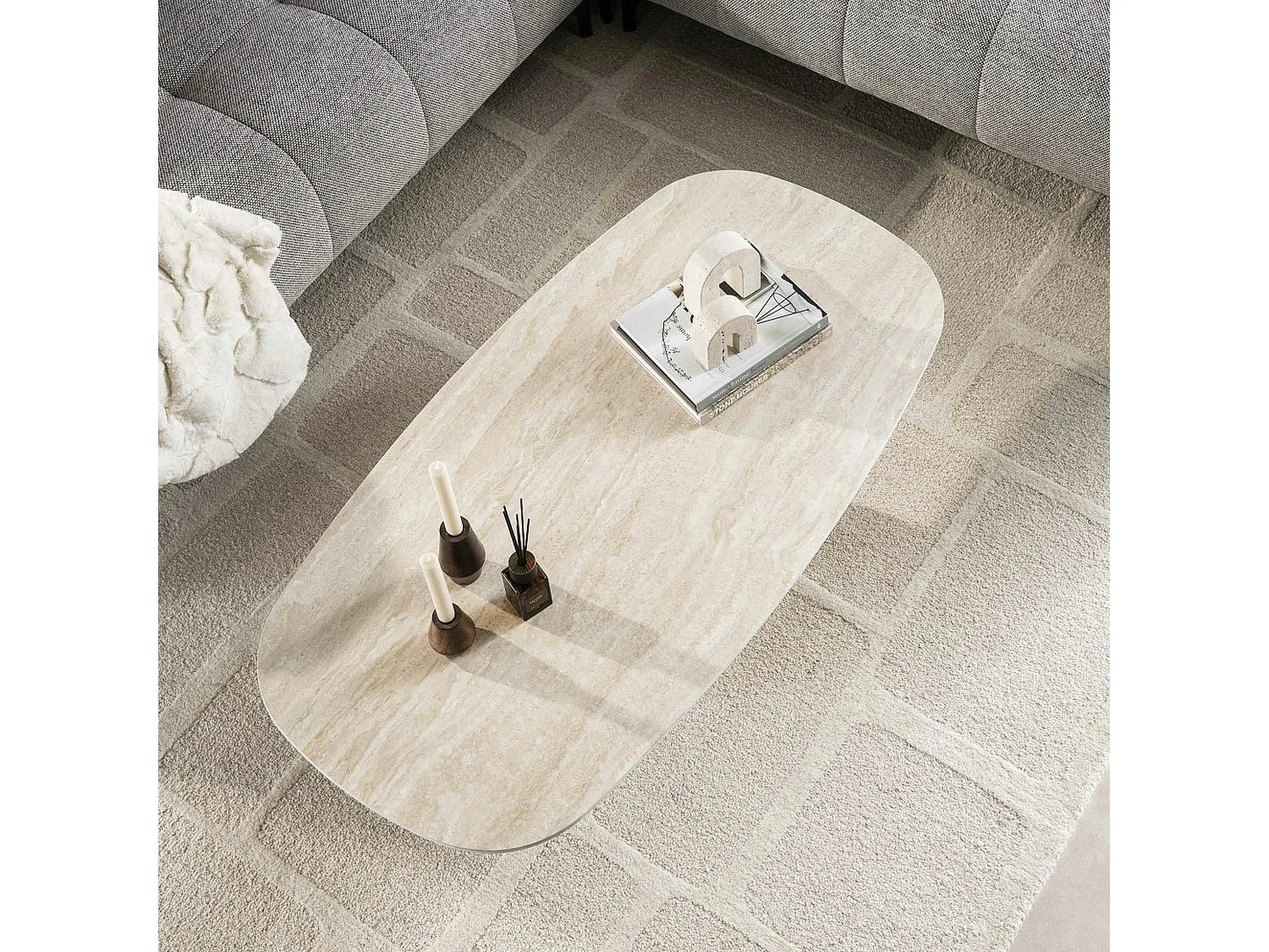 Table Basse Japandi Céramique Effet Travertin - Ascoli