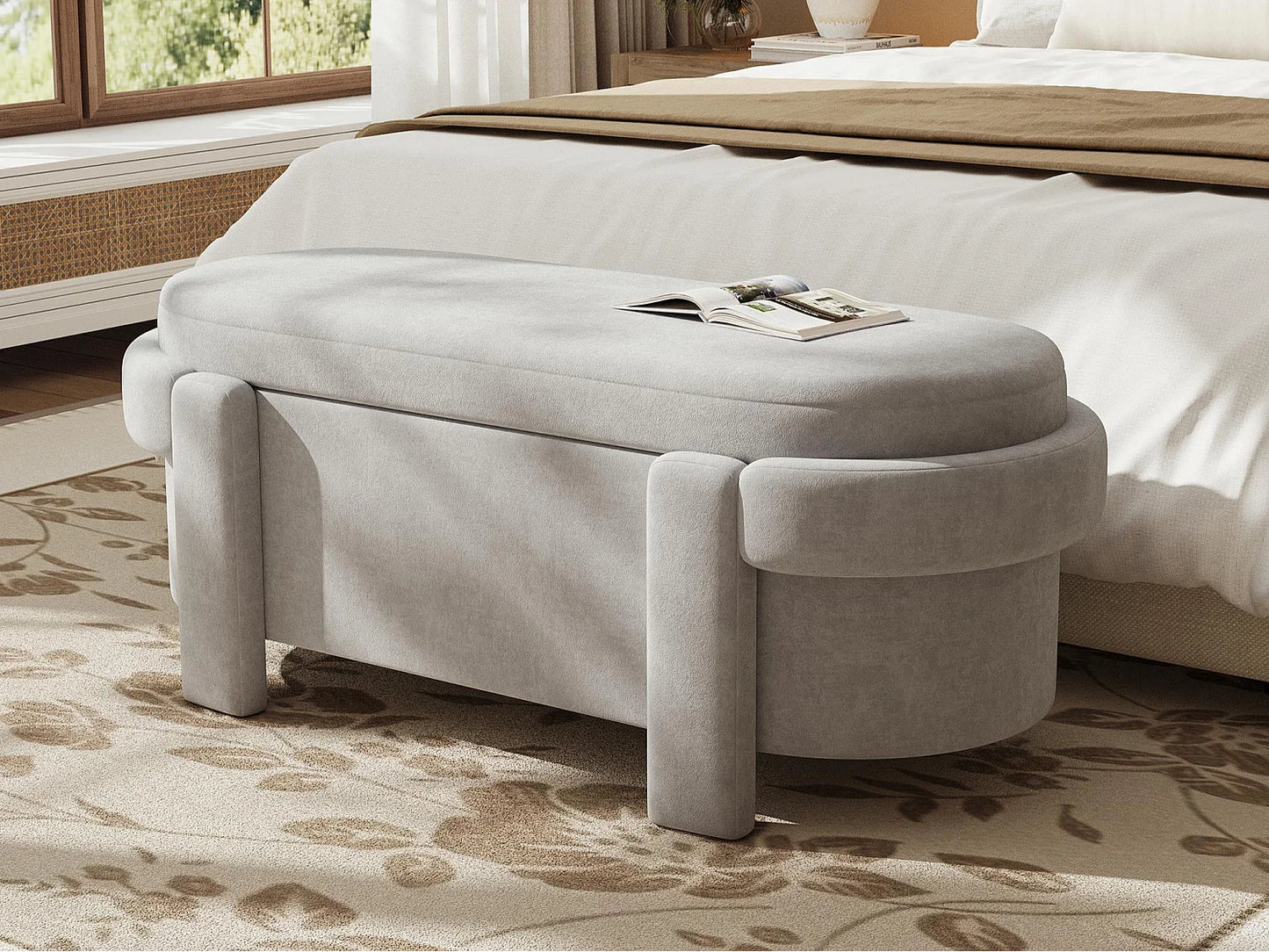 Banc Rangement Japandi Tissu Laine - Unique