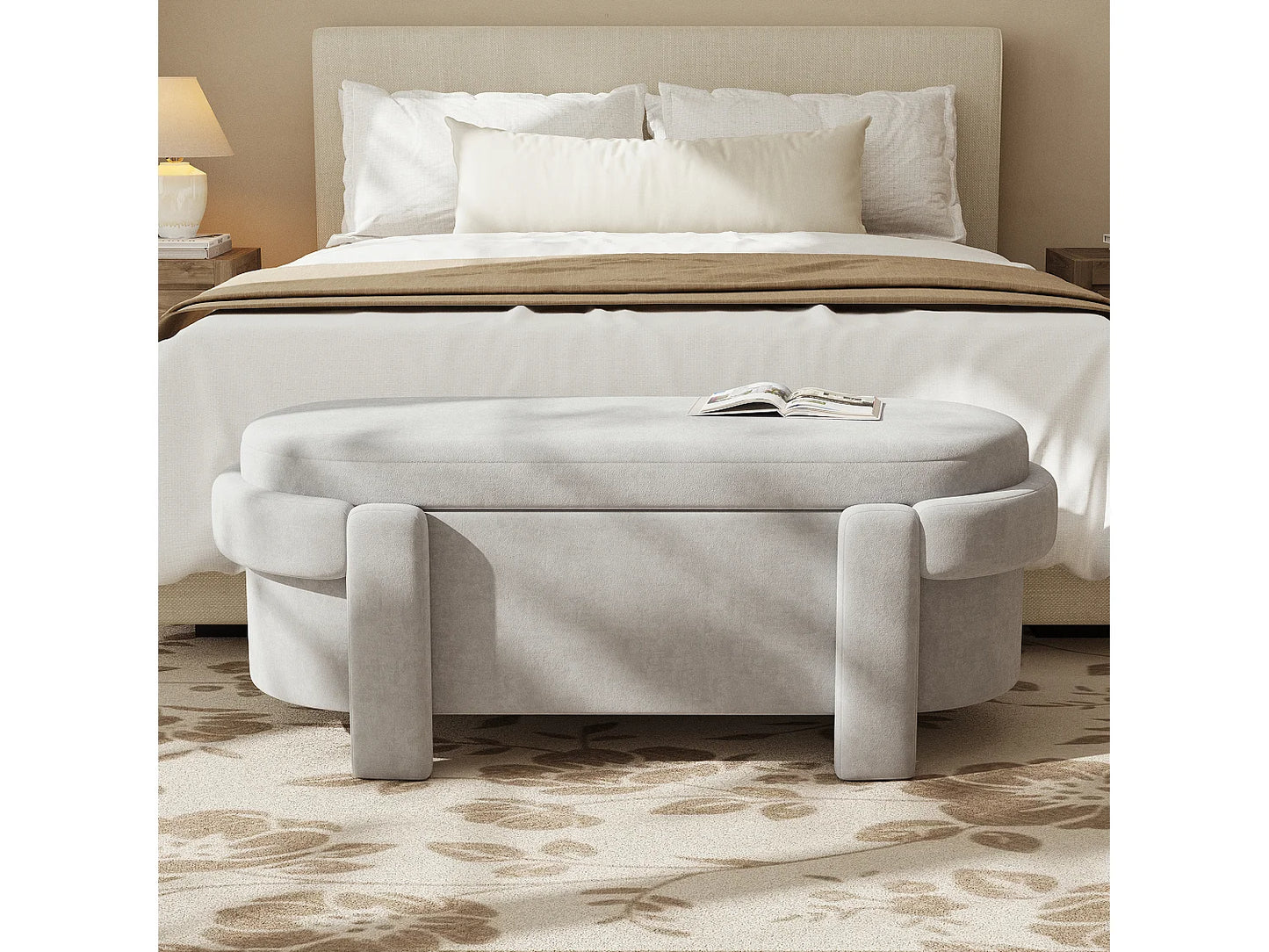 Banc Rangement Japandi Tissu Laine - Unique