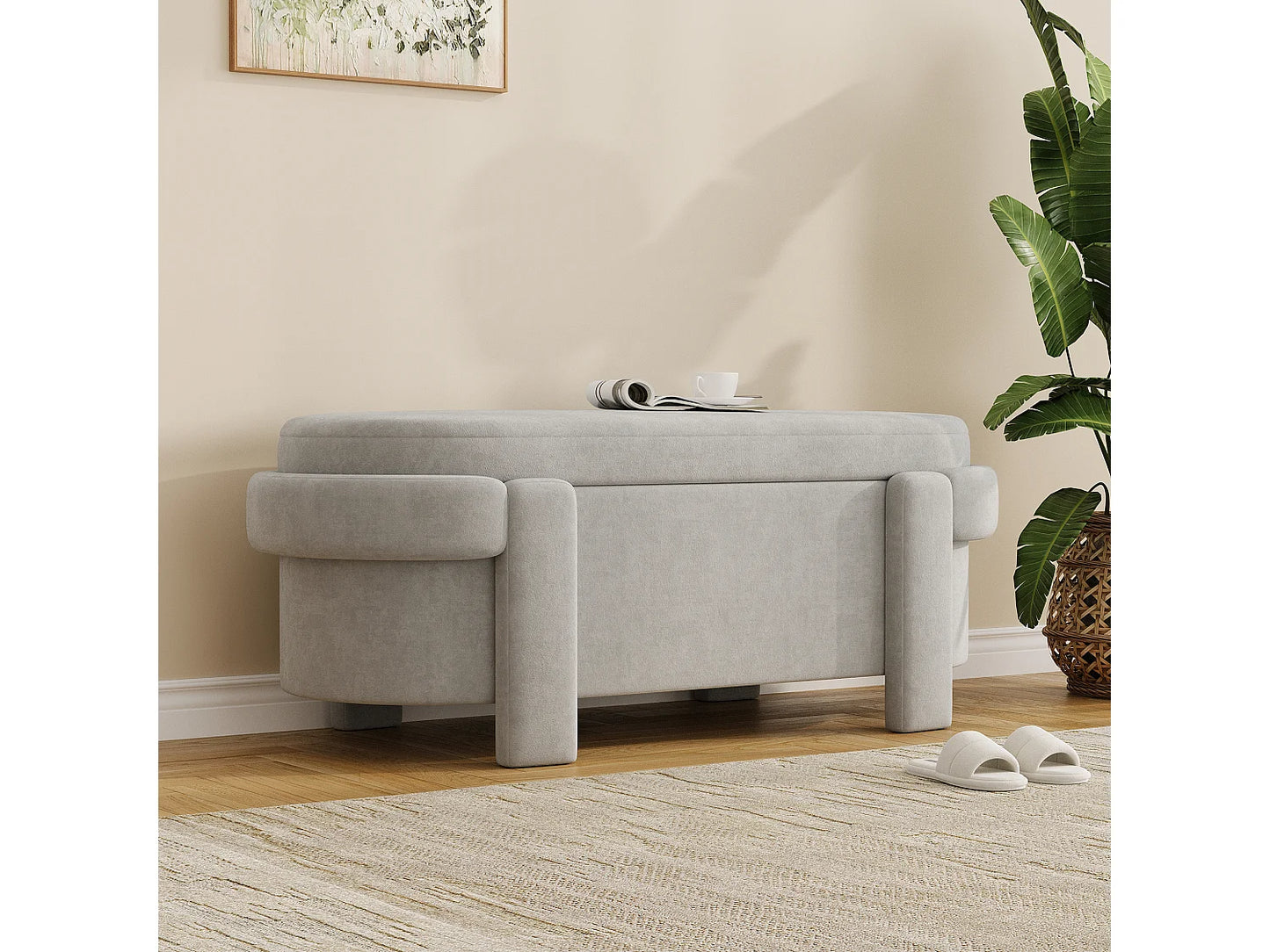 Banc Rangement Japandi Tissu Laine - Unique