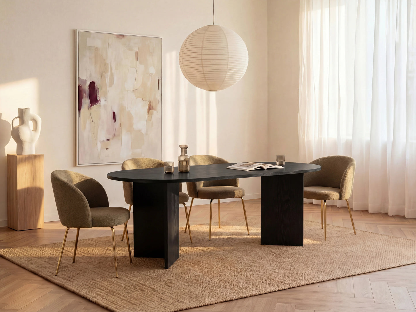 Table Noire Japandi Huit Personnes Moderne - Topania