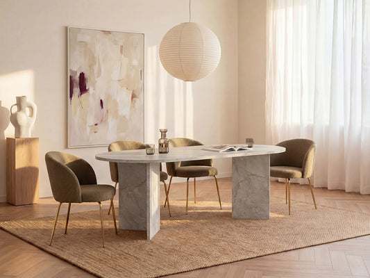 Table Manger Japandi Effet Marbre Blanc - Topania