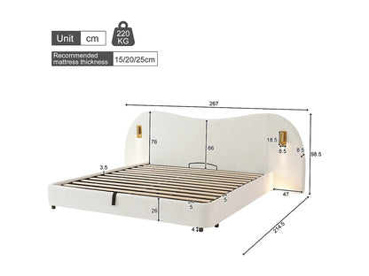Lit Coffre Japandi Bouclette Blanc Usb - Blanc