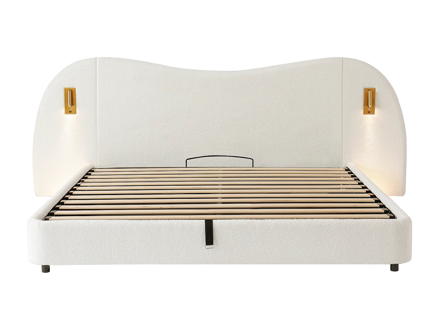 Lit Coffre Japandi Bouclette Blanc Usb - Blanc