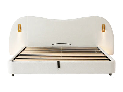 Lit Coffre Japandi Bouclette Blanc Usb - Blanc