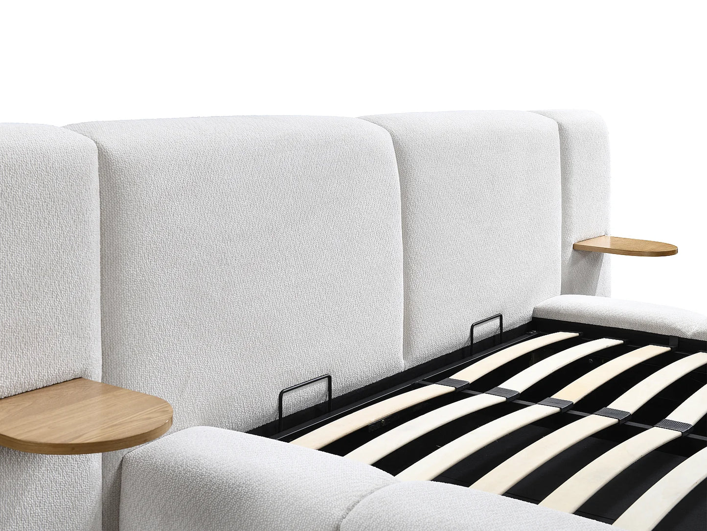 Lit Coffre Japandi Chevets Intégrés Beige - Vilaco