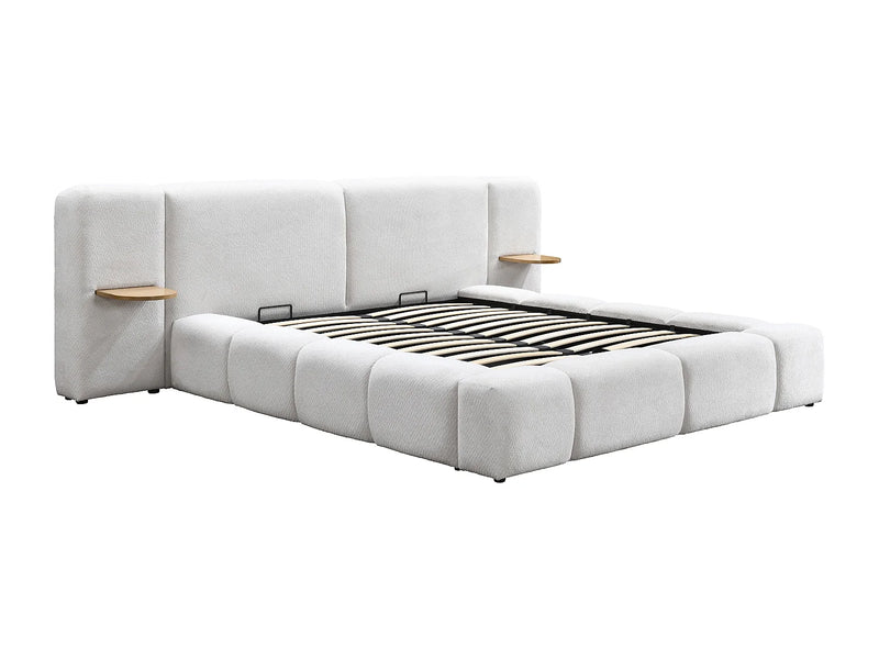 Lit Coffre Japandi Chevets Intégrés Beige - Vilaco