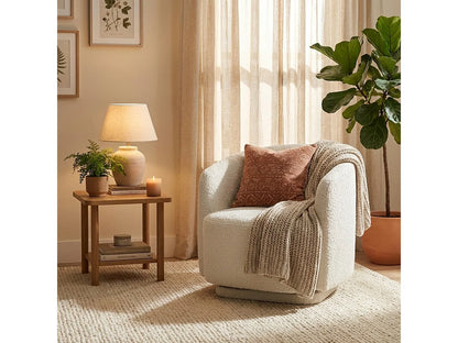 Fauteuil Japandi Pivotant Bouclette Beige - Orav