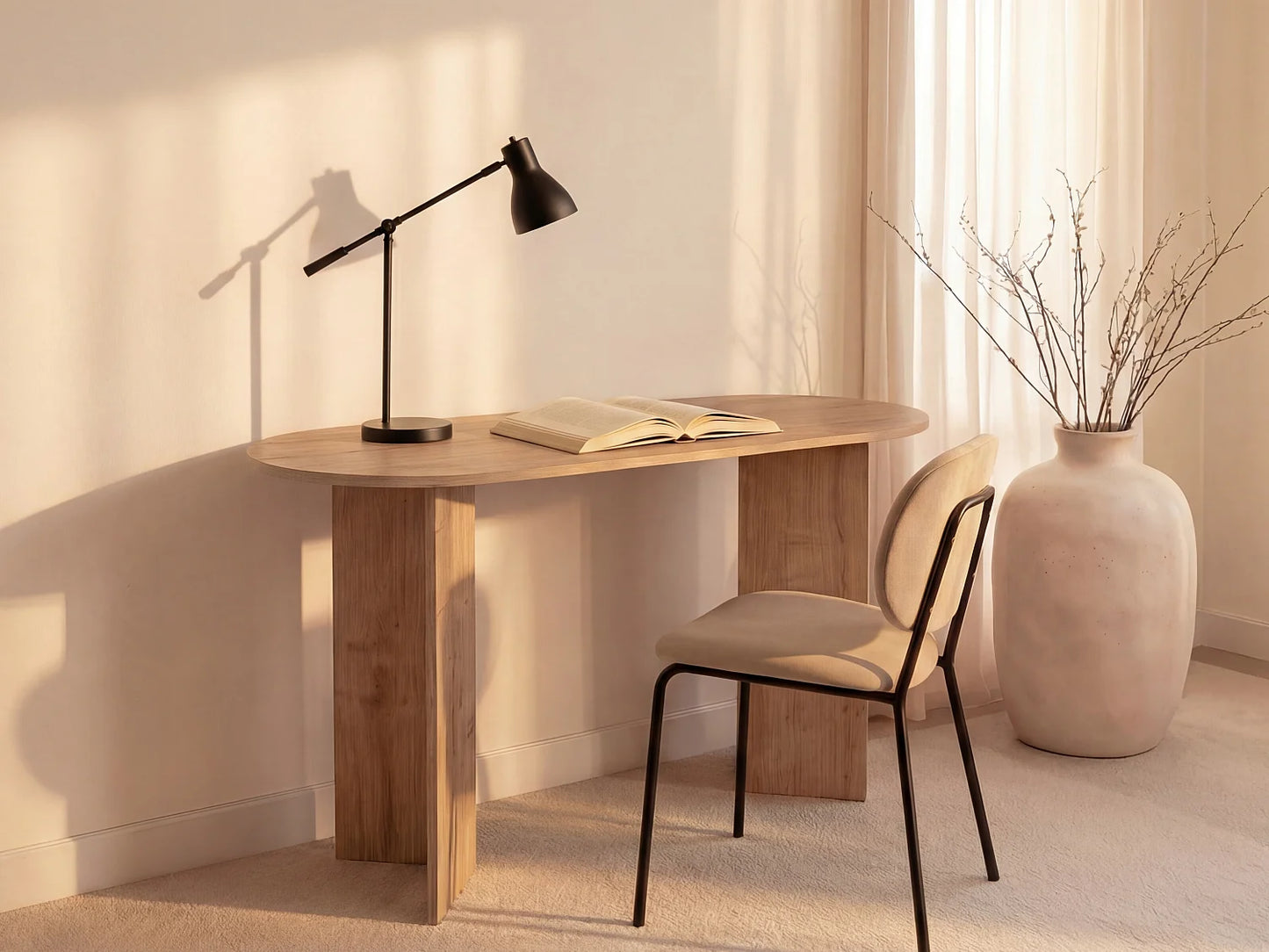 Bureau Console Japandi Naturel Clair - Topania