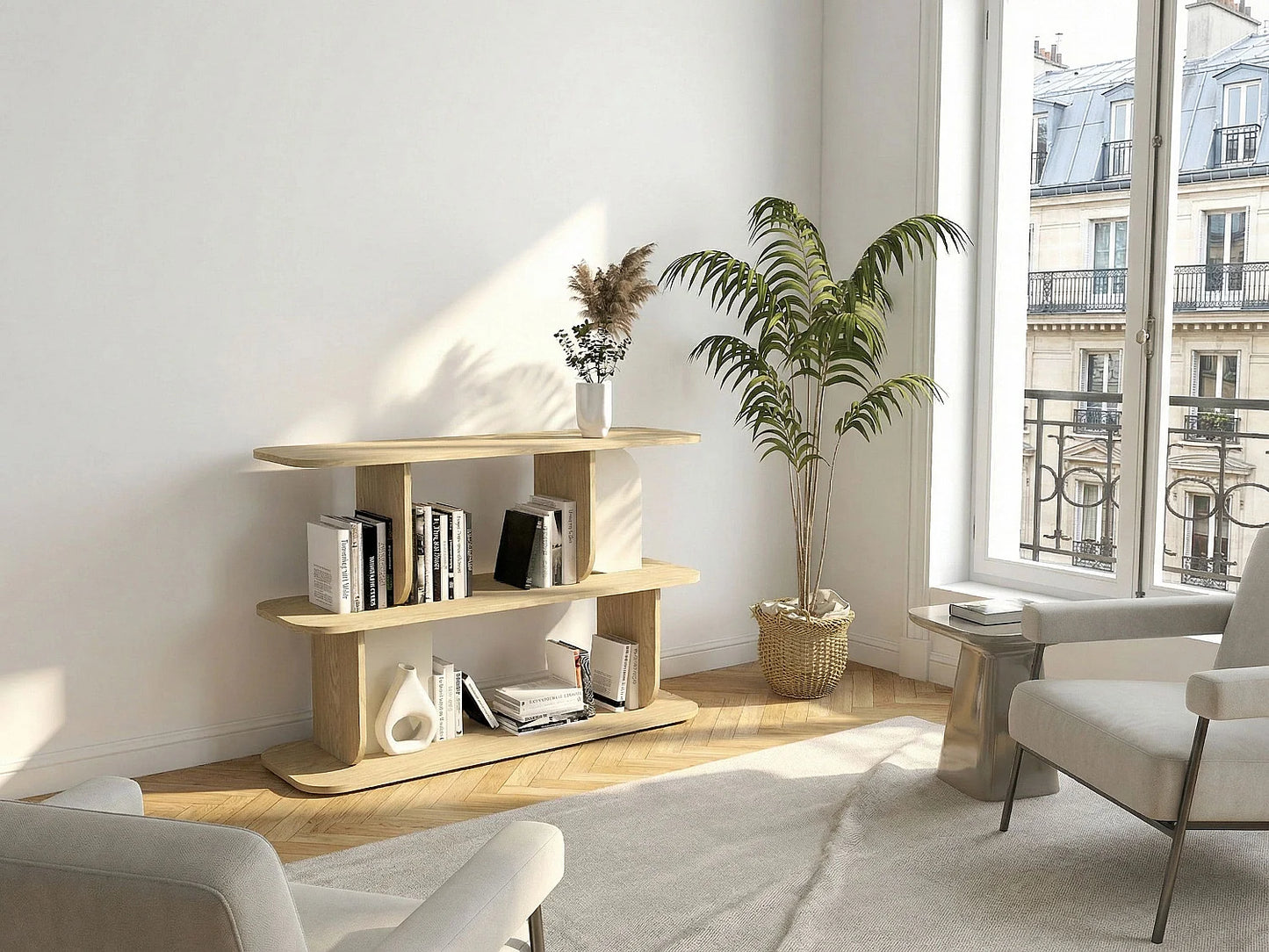 Étagère Deux Tablettes Japandi Beige - Neleria