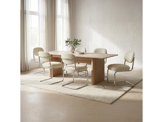 Table Extensible Japandi Chêne Et Travertin - Luis