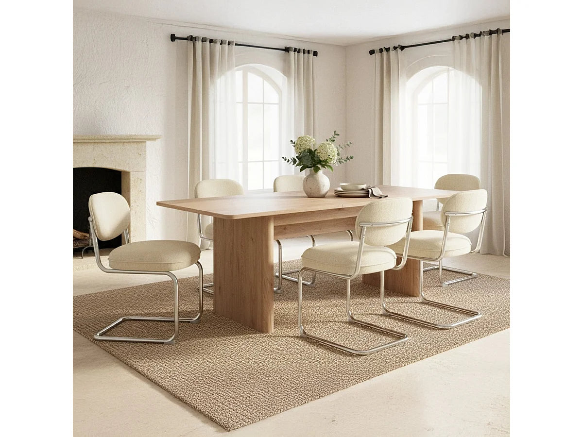 Table Rectangulaire Japandi Extensible Effet Chêne - Luis