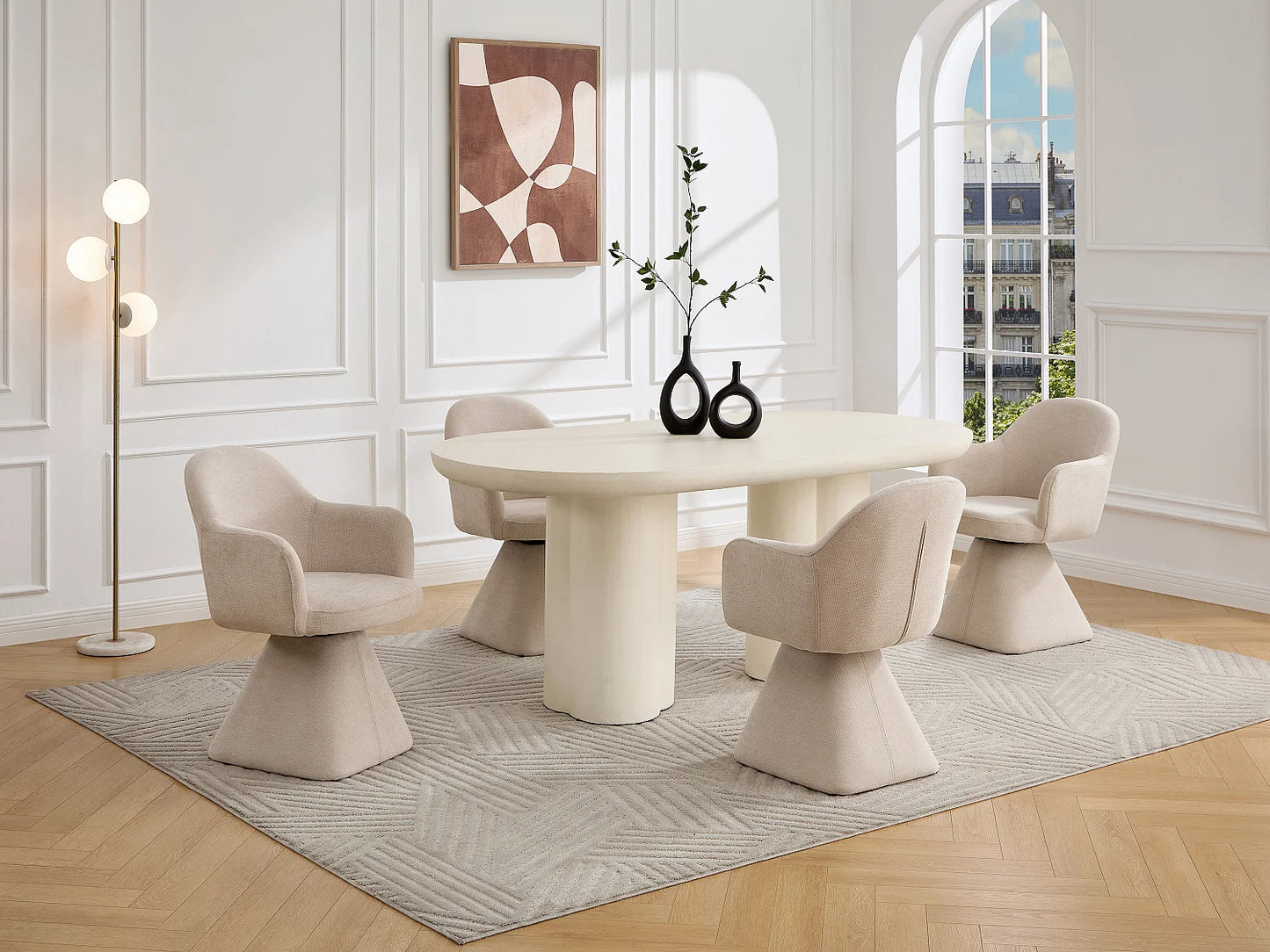 Chaise Pivotante Japandi Accoudoirs Tissu Beige - Valyra