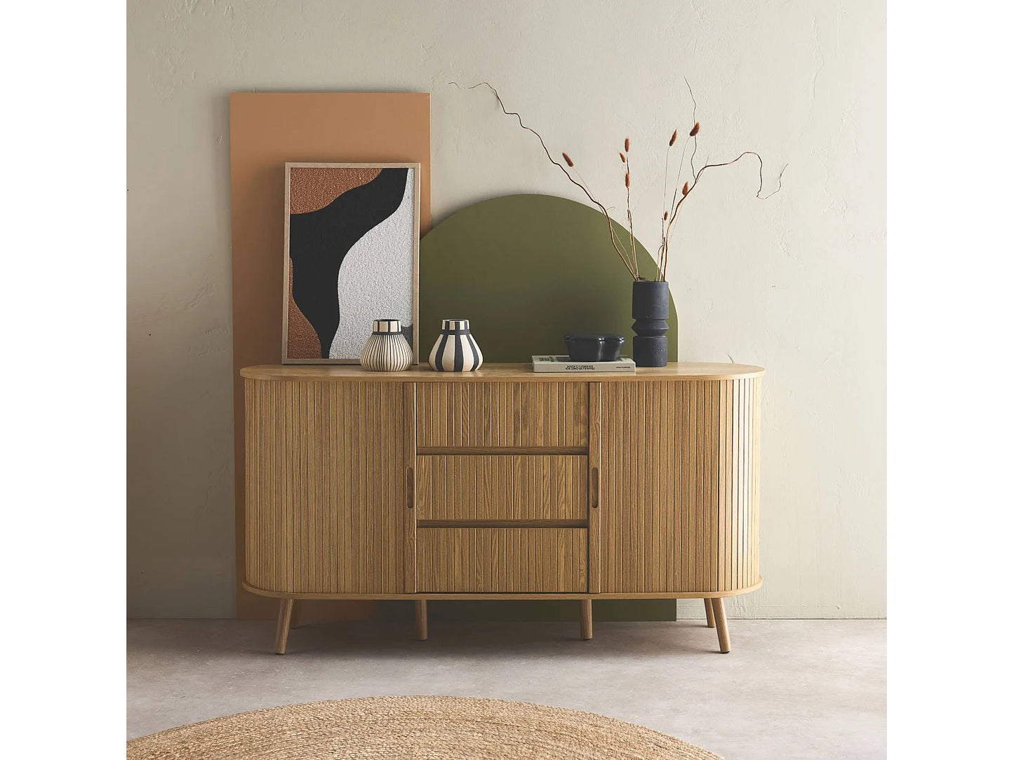 Buffet Ovale Japandi Portes Coulissantes - Scandinave