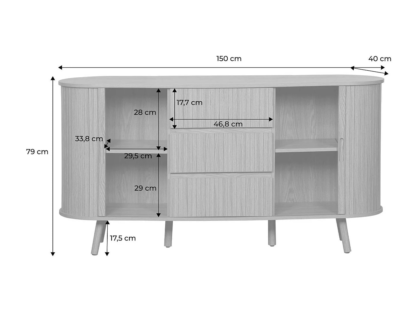 Buffet Ovale Japandi Portes Coulissantes - Scandinave