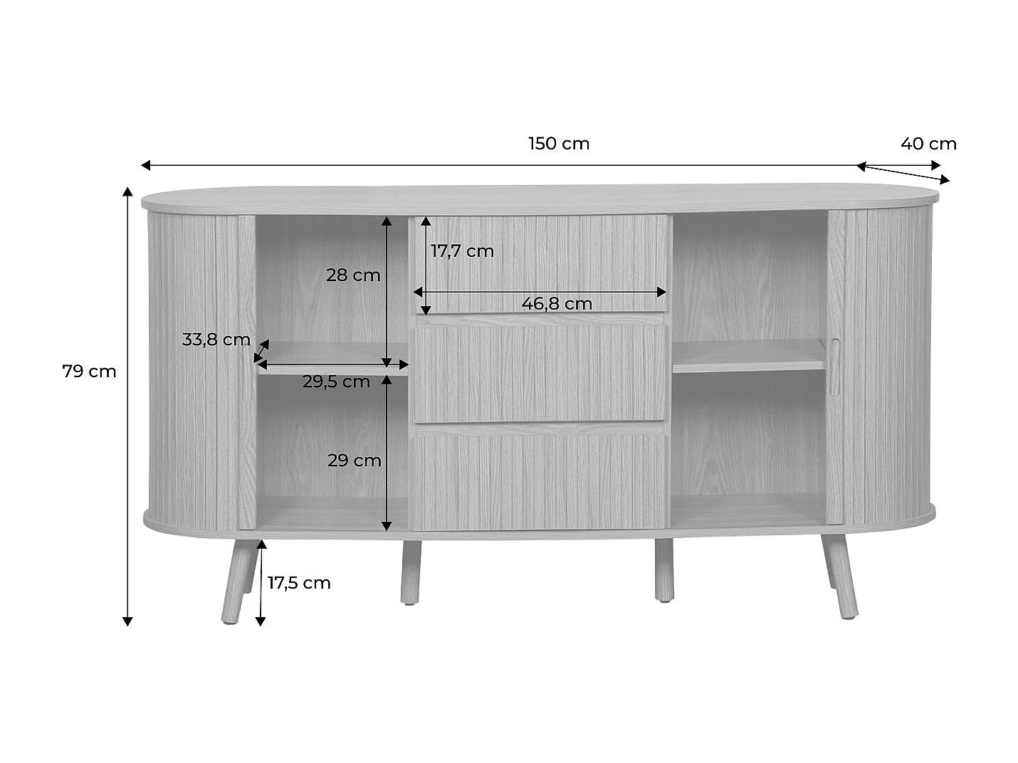 Buffet Ovale Japandi Portes Coulissantes - Scandinave