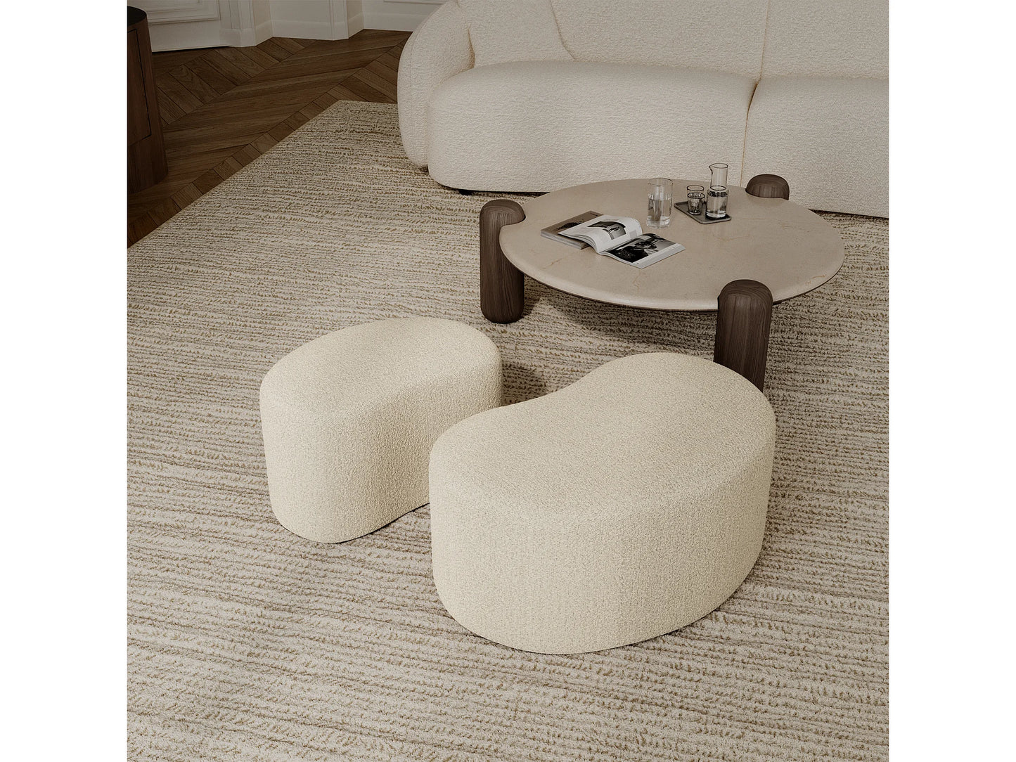 Pouf Géant Japandi Bouclette Crème - Dune