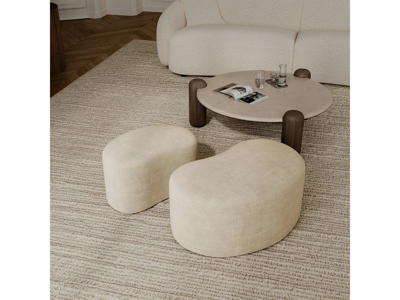 Pouf Velours Japandi Rond Crème - Dune