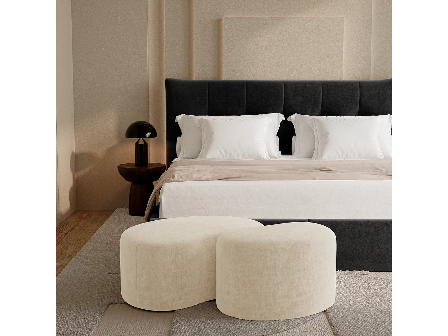 Pouf Velours Japandi Rond Crème - Dune