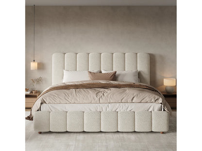 Lit Coffre Japandi Rembourré Bouclette 180x200 - Blanc