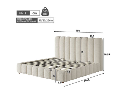 Lit Coffre Japandi Rembourré Bouclette 180x200 - Blanc