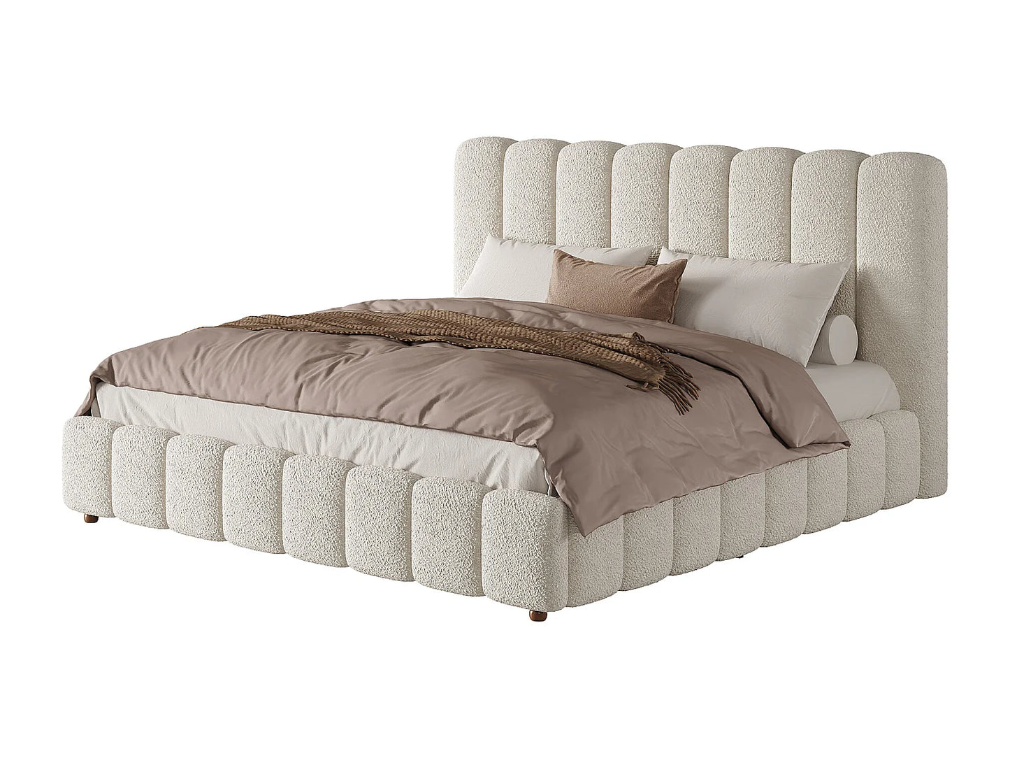 Lit Coffre Japandi Rembourré Bouclette 180x200 - Blanc