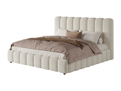 Lit Coffre Japandi Rembourré Bouclette 180x200 - Blanc