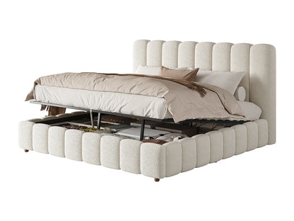 Lit Coffre Japandi Rembourré Bouclette 180x200 - Blanc