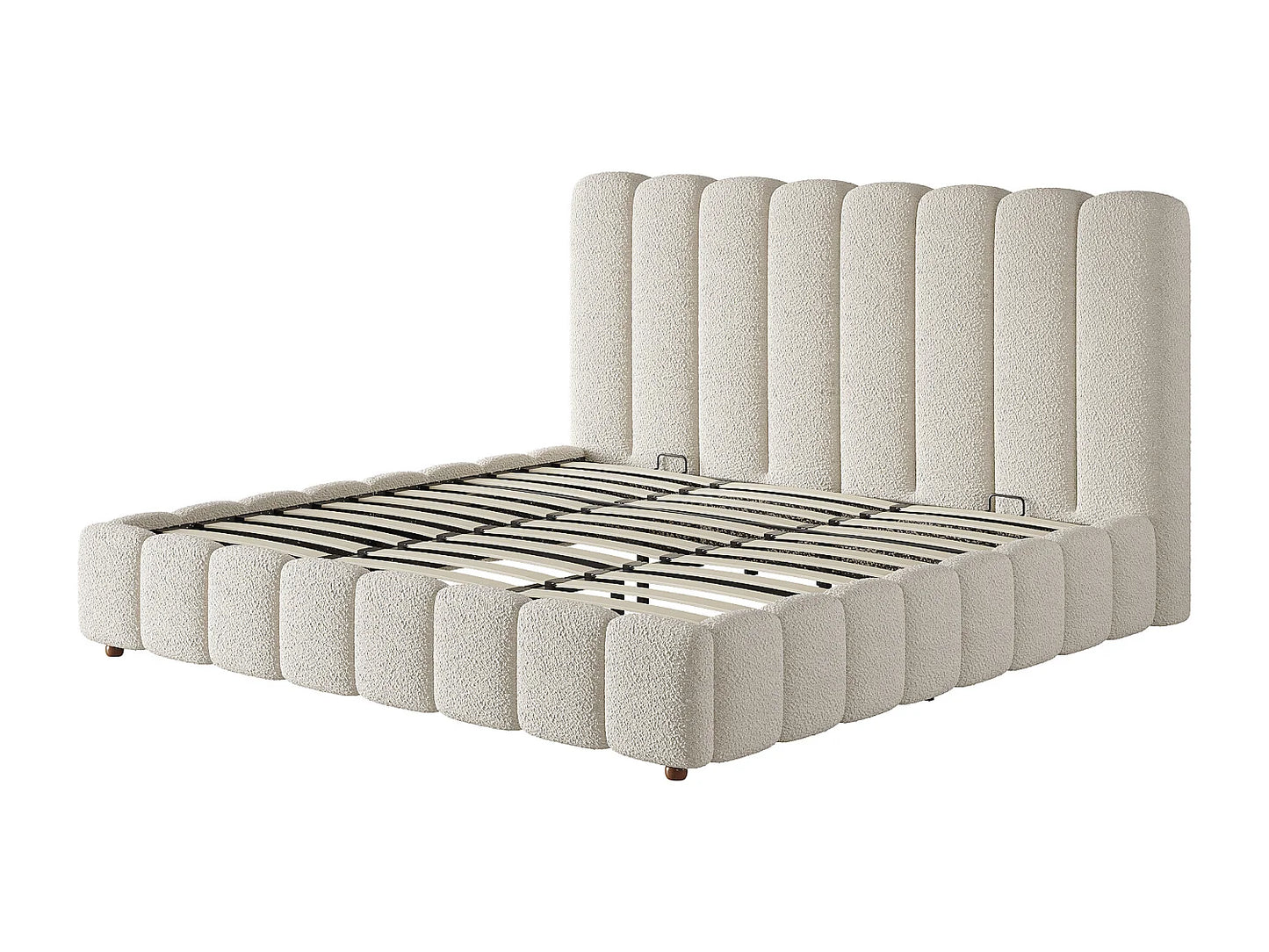 Lit Coffre Japandi Rembourré Bouclette 180x200 - Blanc