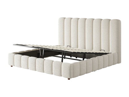 Lit Coffre Japandi Rembourré Bouclette 180x200 - Blanc