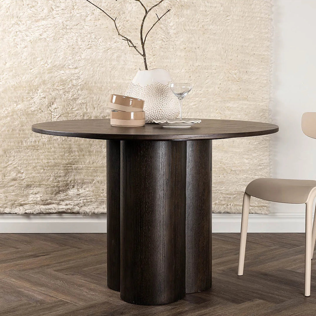 Table à Manger Ronde Japandi 110cm pied central marron – Olivia