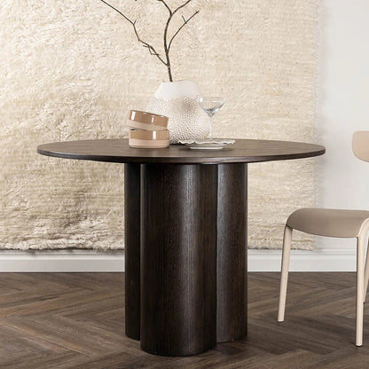 Table à Manger Ronde Japandi 110cm pied central marron – Olivia