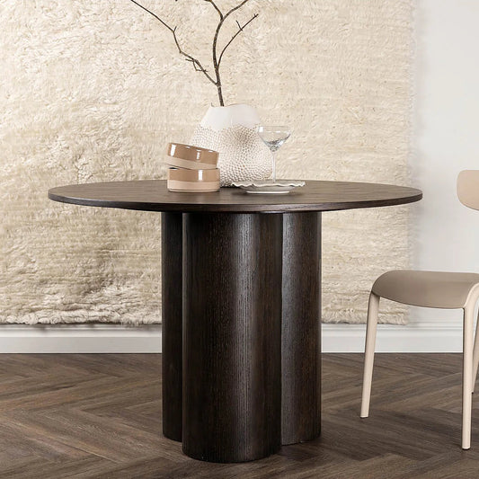 Table à Manger Ronde Japandi 110cm pied central marron – Olivia