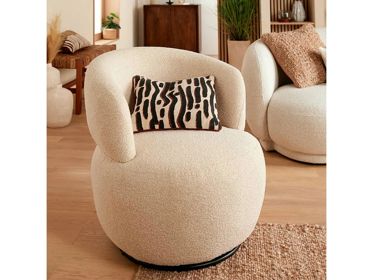 Fauteuil Japandi Pivotant Bouclette Beige - Sileo