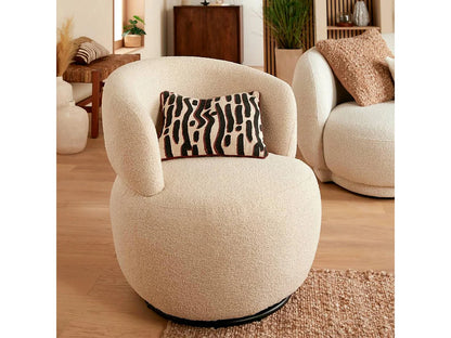 Fauteuil Japandi Pivotant Bouclette Beige - Sileo