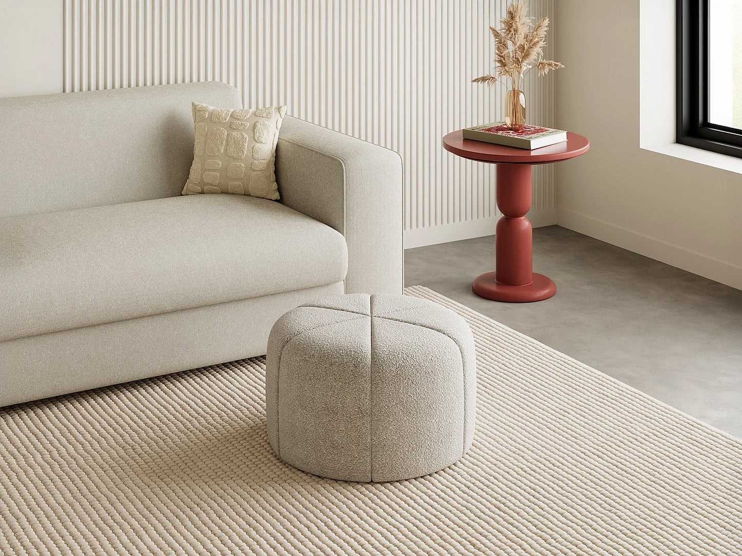 Pouf Zen Japandi Bouclette Crème - Zofira