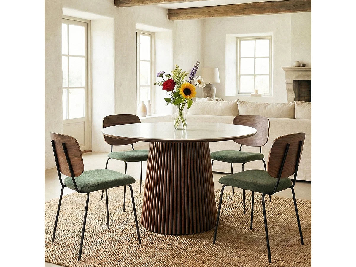 Table Céramique Japandi Marbre Bois Foncé - Ada