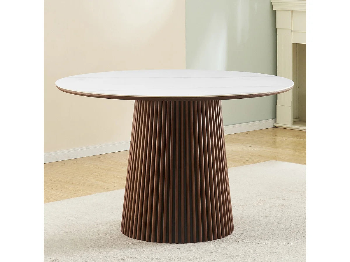Table Céramique Japandi Marbre Bois Foncé - Ada