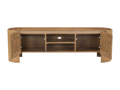 Meuble TV Japandi Arrondi en Bois De Manguier 2 Portes - Islara