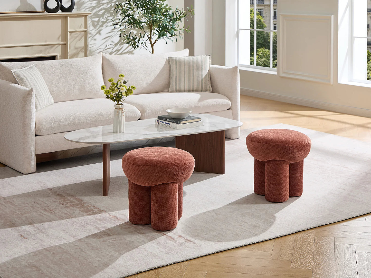 Pouf Chenille Japandi Chaleureux Terracotta - Kumboda